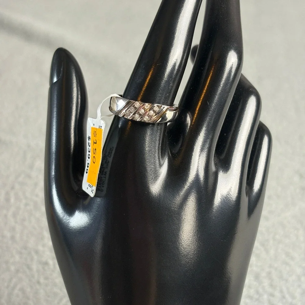 Mens Sterling Silver 0.10ctw Diamond Band Ring Size 10 925 Silver Diagonal Band